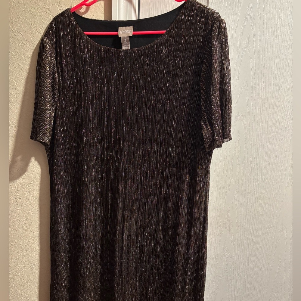 Chicos Shimmer Black and Copper Midi Dress